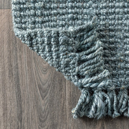 10' Light Blue Jute Handmade Runner Rug With Fringe HomeRoots