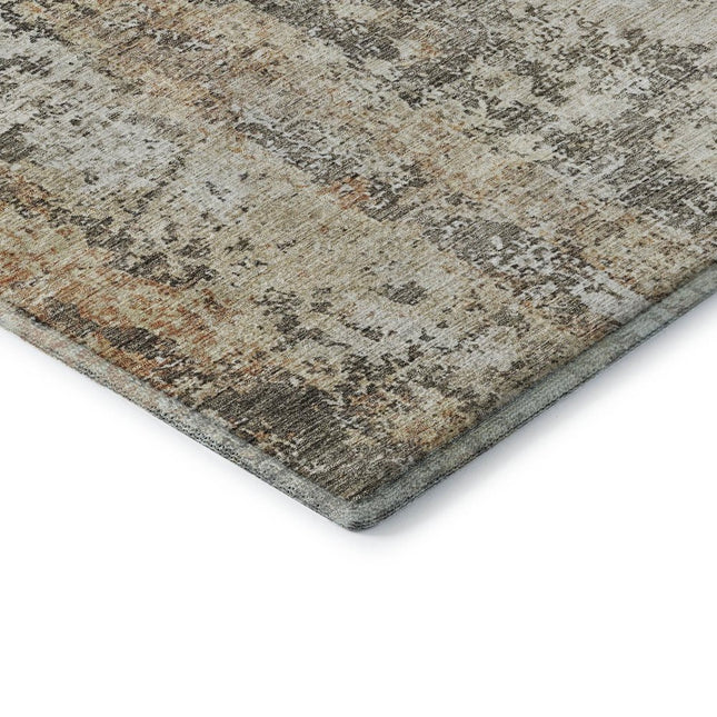 9' X 12' Terra Cotta Brown And Gray Abstract Washable Area Rug With UV Protection