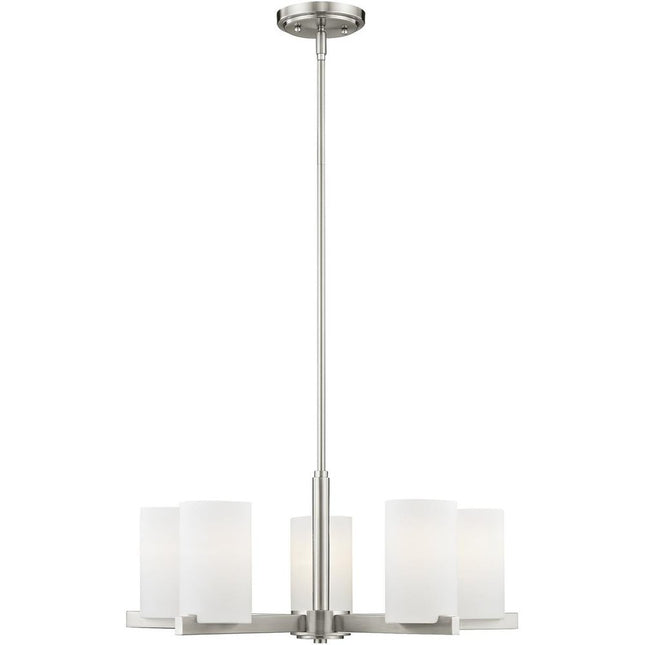 Nickel Five Light Metal Dimmable Chandelier With Shades HomeRoots