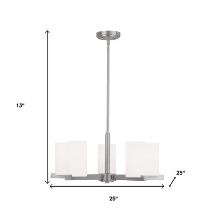Nickel Five Light Metal Dimmable Chandelier With Shades