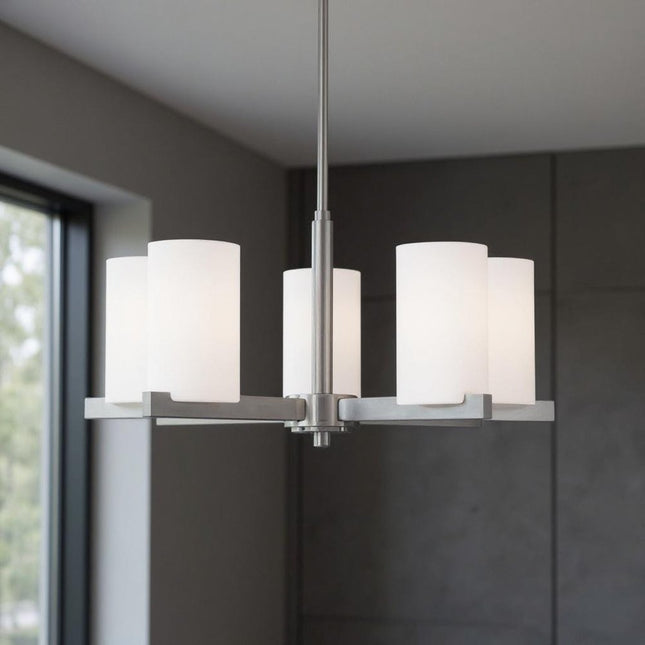 Five Light Dimmable Chandelier With Shades HomeRoots