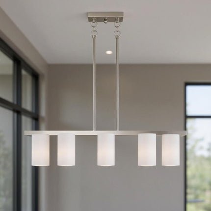 Nickel Five Light Metal Dimmable Chandelier With Shades