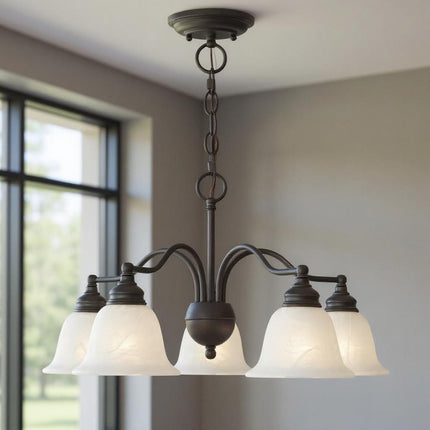 Bronze Five Light Dimmable Chandelier With Shades HomeRoots