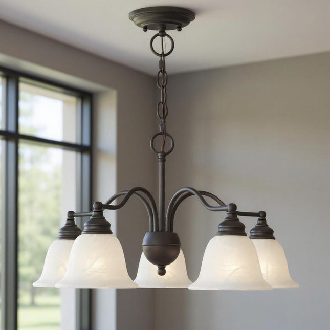 Bronze Five Light Dimmable Chandelier With Shades HomeRoots