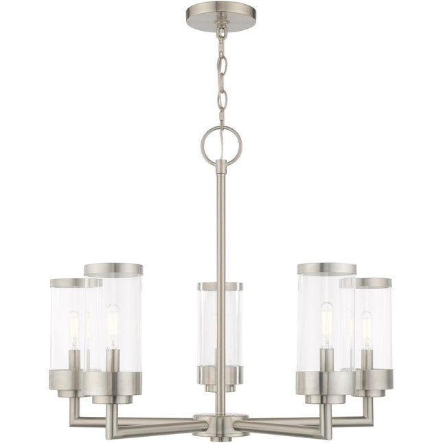 Five Light Dimmable Chandelier With Shades HomeRoots