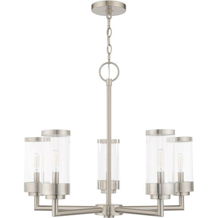 Nickel Five Light Metal Dimmable Chandelier With Shades