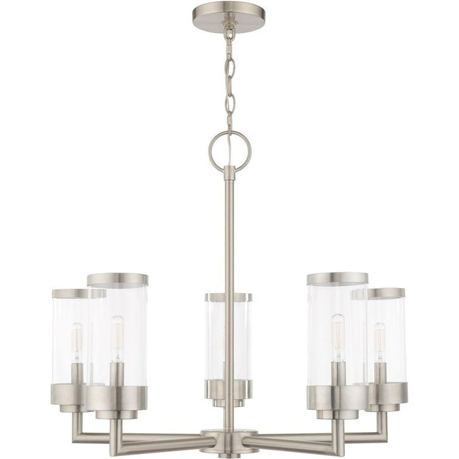 Nickel Five Light Metal Dimmable Chandelier With Shades HomeRoots