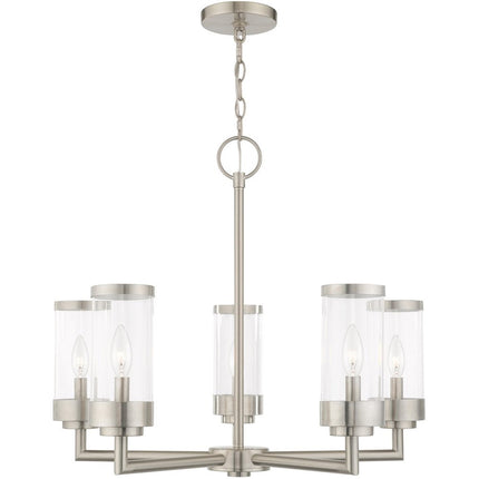 Nickel Five Light Metal Dimmable Chandelier With Shades
