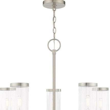 Nickel Five Light Metal Dimmable Chandelier With Shades
