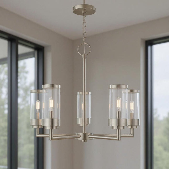Five Light Dimmable Chandelier With Shades HomeRoots
