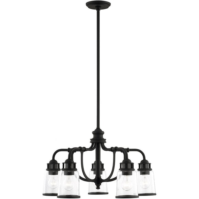 Black Five Light Dimmable Chandelier With Shades HomeRoots