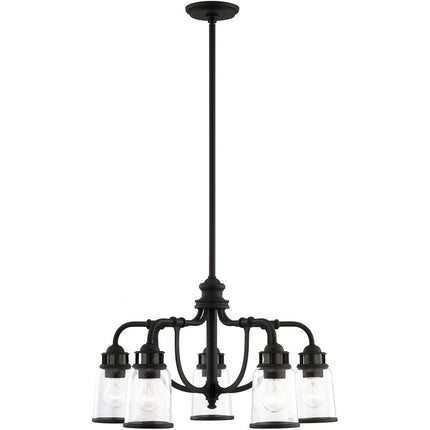 Black Five Light Metal Dimmable Chandelier With Shades