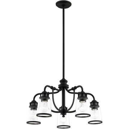 Black Five Light Metal Dimmable Chandelier With Shades