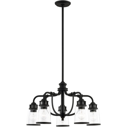 Black Five Light Metal Dimmable Chandelier With Shades