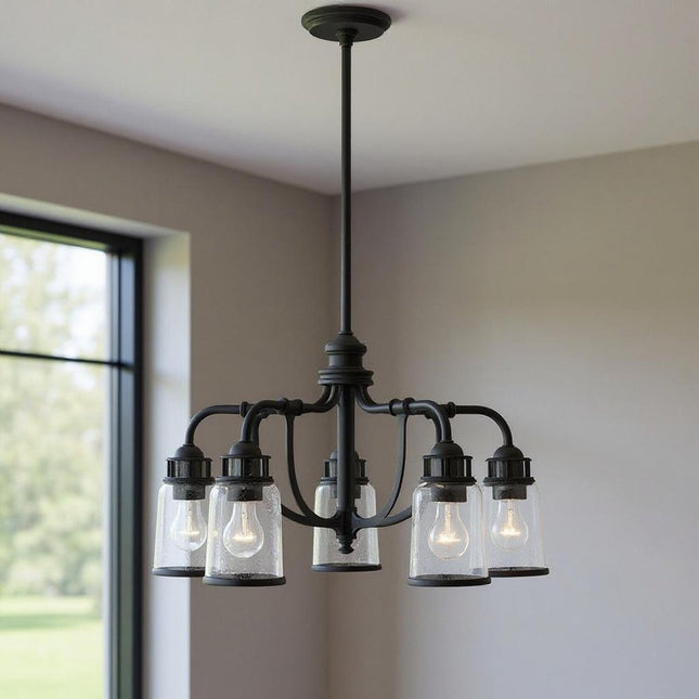 Black Five Light Dimmable Chandelier With Shades HomeRoots