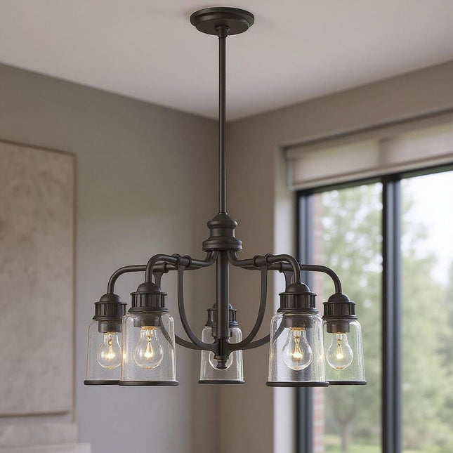 Bronze Five Light Dimmable Chandelier With Shades HomeRoots