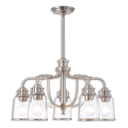 Nickel Five Light Metal Dimmable Chandelier With Shades