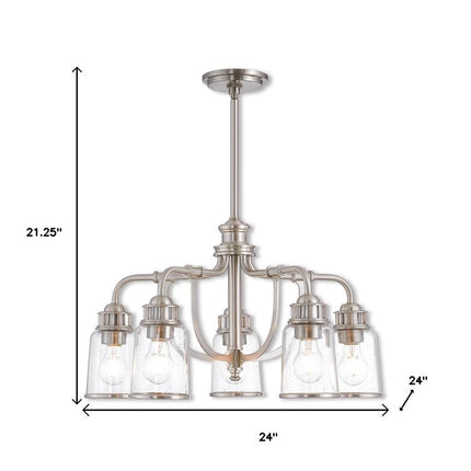 Nickel Five Light Metal Dimmable Chandelier With Shades