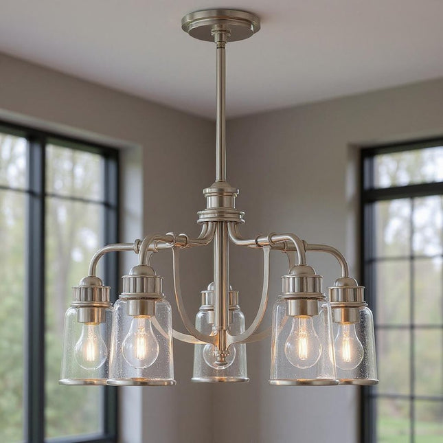 Five Light Dimmable Chandelier With Shades HomeRoots