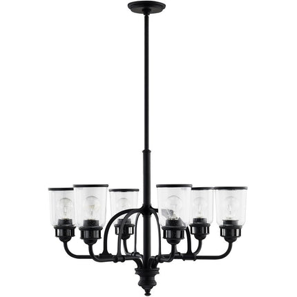 Black Six Light Metal Dimmable Chandelier With Shades