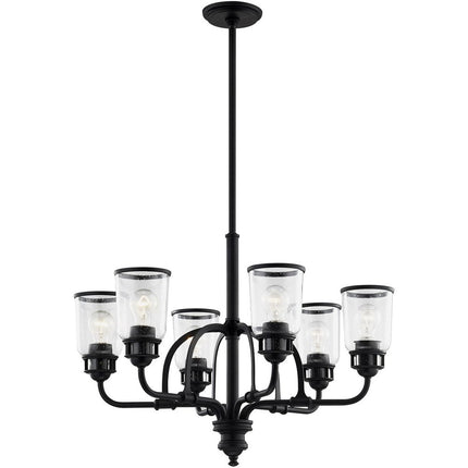 Black Six Light Metal Dimmable Chandelier With Shades