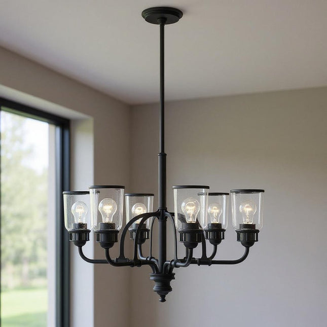 Black Six Light Dimmable Chandelier With Shades HomeRoots