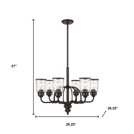 Bronze Six Light Metal Dimmable Chandelier With Shades