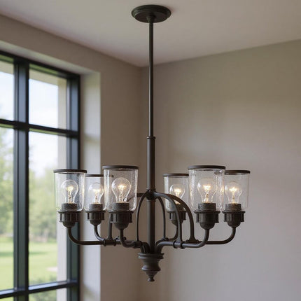 Bronze Six Light Dimmable Chandelier With Shades HomeRoots