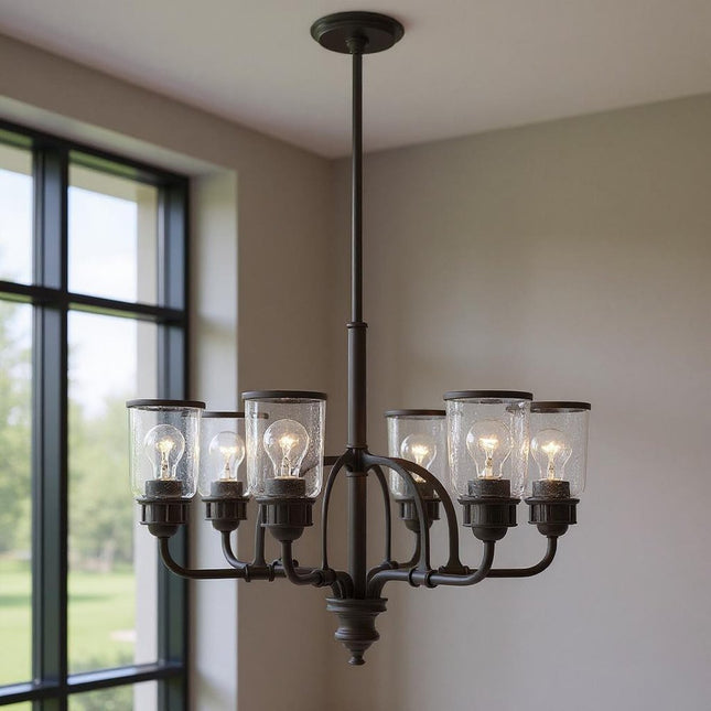 Bronze Six Light Dimmable Chandelier With Shades HomeRoots