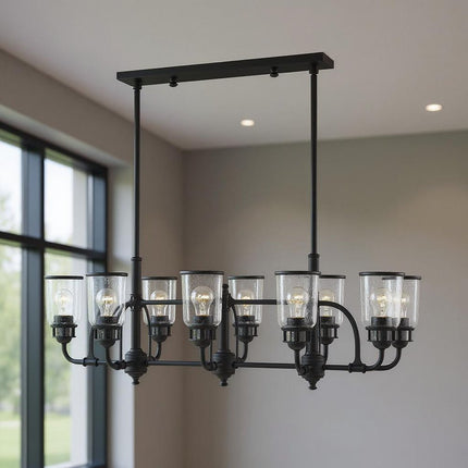 Black Eight Light Dimmable Chandelier With Shades HomeRoots