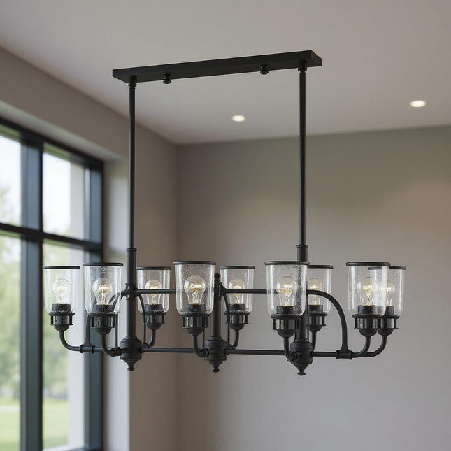 Black Eight Light Dimmable Chandelier With Shades HomeRoots