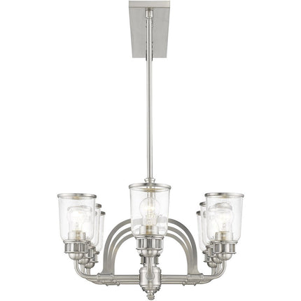 Nickel Eight Light Metal Dimmable Chandelier With Shades