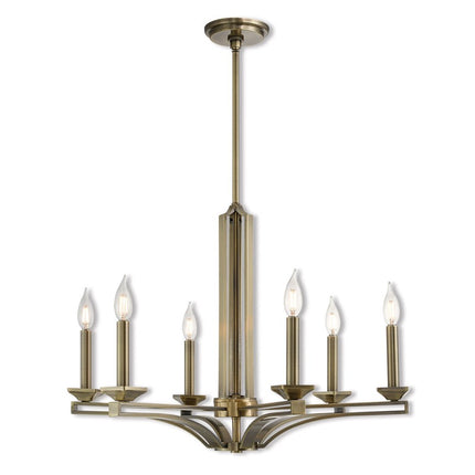Antiqued Brass Six Light Metal Dimmable Chandelier With Shades