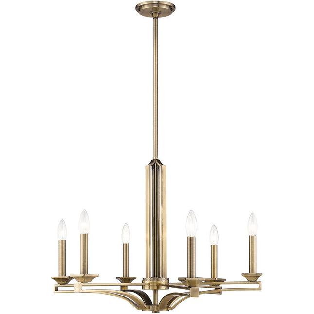 Antiqued Brass Six Light Metal Dimmable Chandelier With Shades HomeRoots