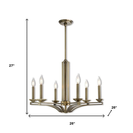 Antiqued Brass Six Light Metal Dimmable Chandelier With Shades