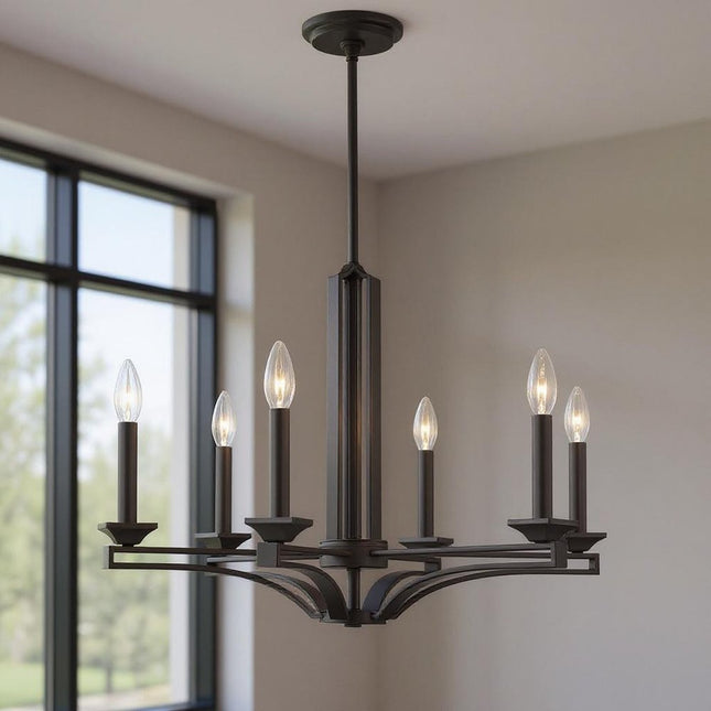 Bronze Six Light Dimmable Chandelier With Shades HomeRoots