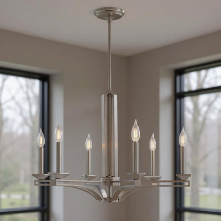 Nickel Six Light Metal Dimmable Chandelier With Shades