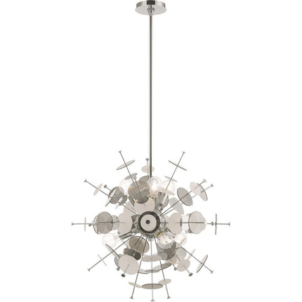 Silver Six Light Metal Dimmable Chandelier With Shades