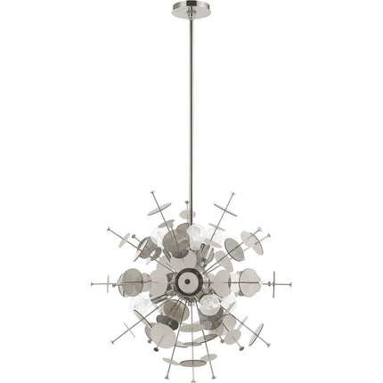 Silver Six Light Metal Dimmable Chandelier With Shades