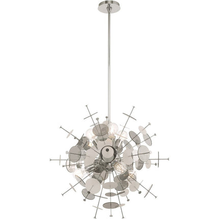 Silver Six Light Metal Dimmable Chandelier With Shades