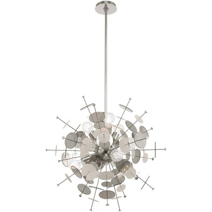 Silver Six Light Metal Dimmable Chandelier With Shades