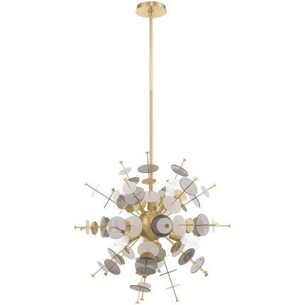 Brass Six Light Metal Dimmable Chandelier With Shades