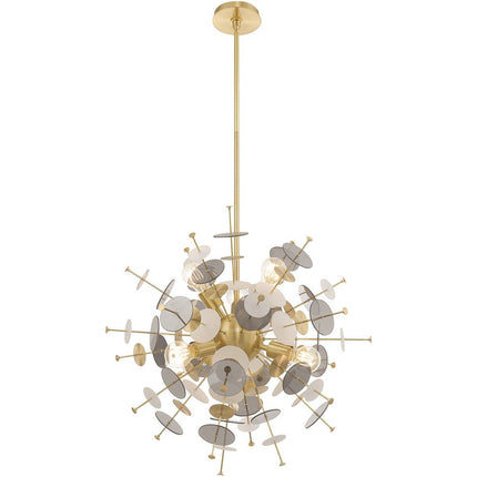 Brass Six Light Metal Dimmable Chandelier With Shades
