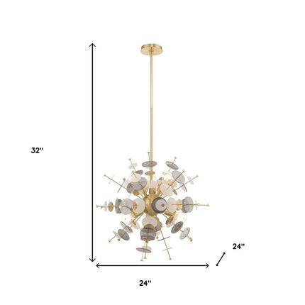 Brass Six Light Metal Dimmable Chandelier With Shades