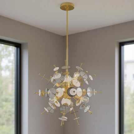 Brass Six Light Metal Dimmable Chandelier With Shades