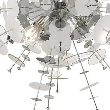 Silver Six Light Metal Dimmable Chandelier With Shades