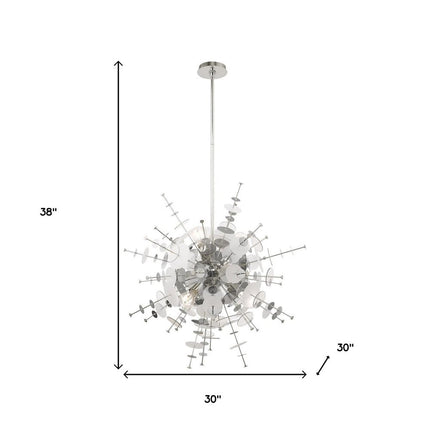 Silver Six Light Metal Dimmable Chandelier With Shades