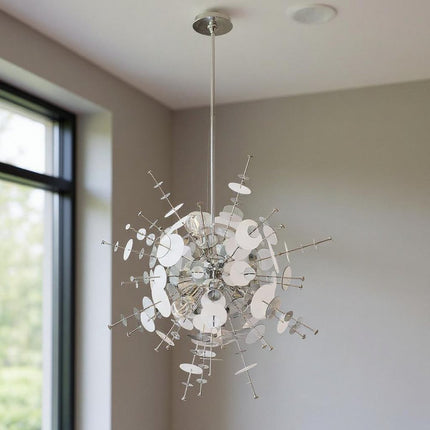 Silver Six Light Metal Dimmable Chandelier With Shades