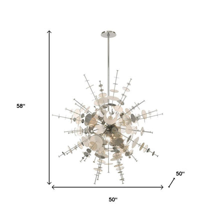 Silver Twelve Light Metal Dimmable Chandelier With Shades