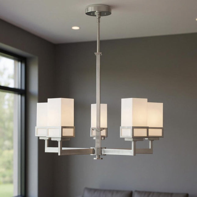 Five Light Dimmable Chandelier With Shades HomeRoots